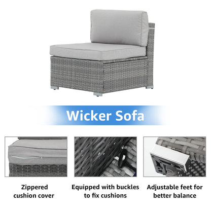 Ensemble de canapés d'angle d'extérieur 7 pièces en osier et acier avec coussins