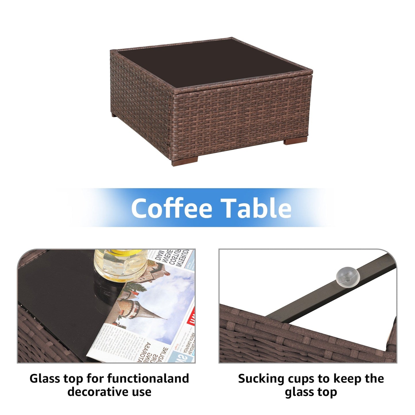 Ensemble de canapés d'angle d'extérieur 7 pièces en osier et acier avec coussins