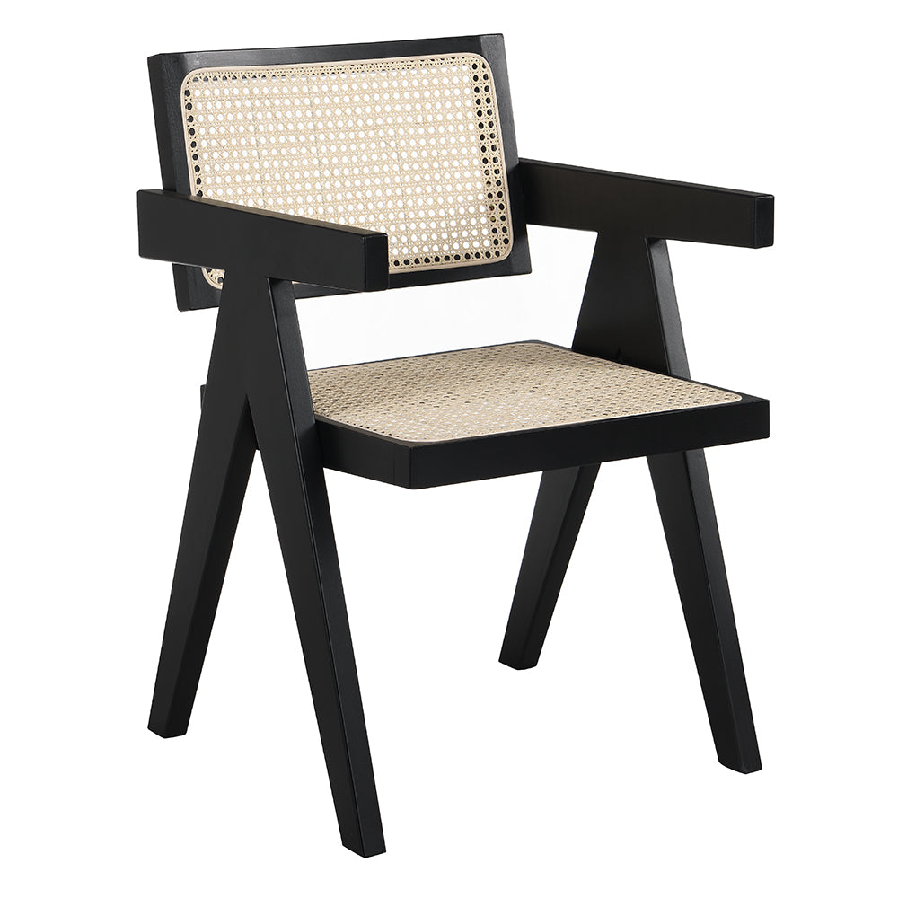 Chaise de salle à manger Jeanne en bois de hêtre massif et rotin noir