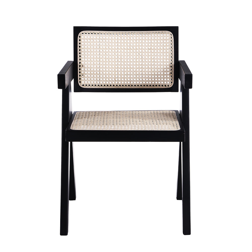 Chaise de salle à manger Jeanne en bois de hêtre massif et rotin noir