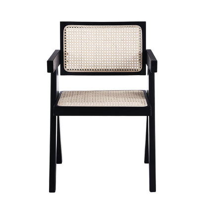 Chaise de salle à manger Jeanne en bois de hêtre massif et rotin noir