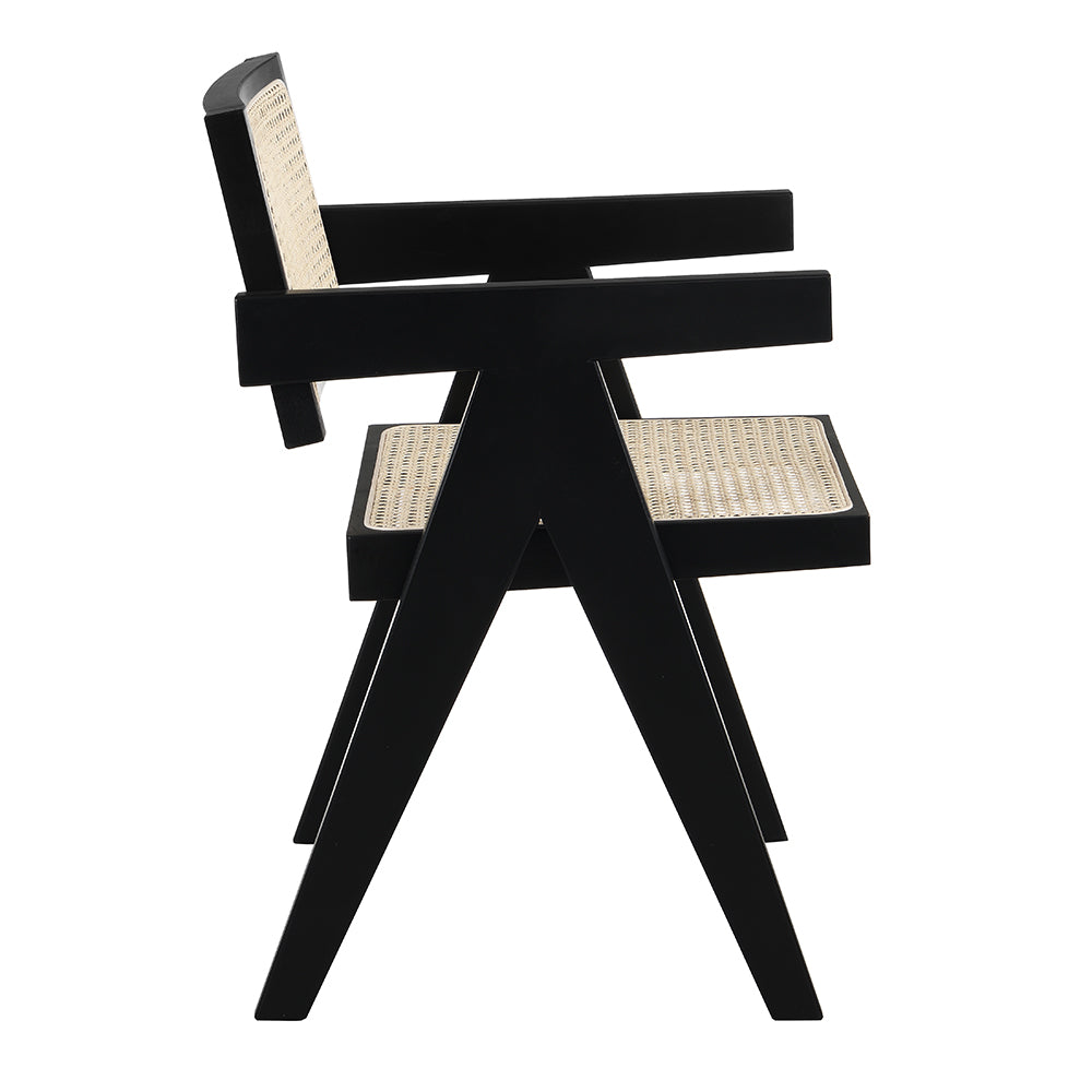 Chaise de salle à manger Jeanne en bois de hêtre massif et rotin noir