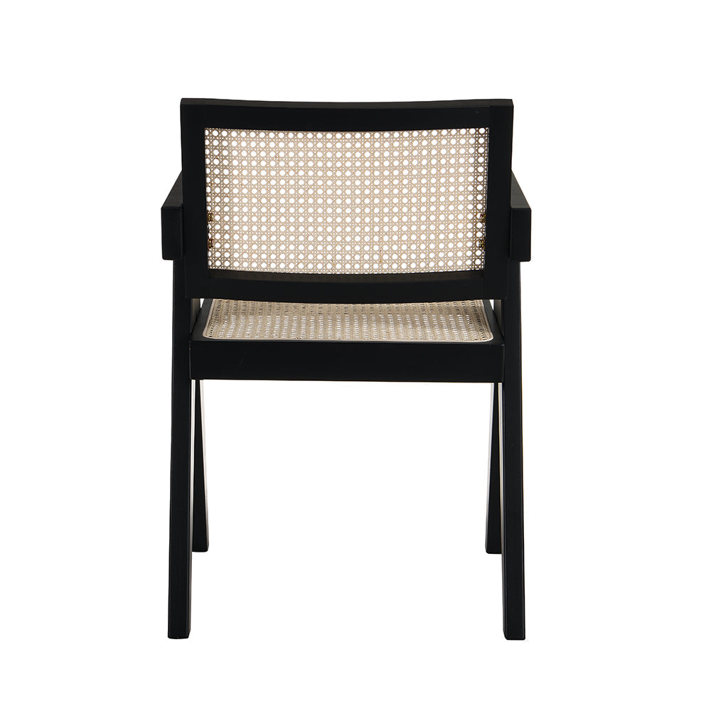 Chaise de salle à manger Jeanne en bois de hêtre massif et rotin noir