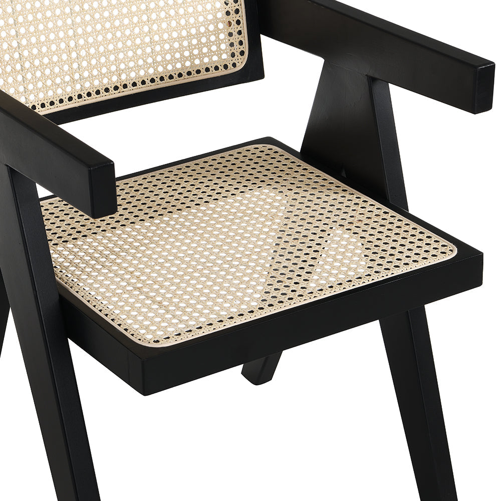 Chaise de salle à manger Jeanne en bois de hêtre massif et rotin noir
