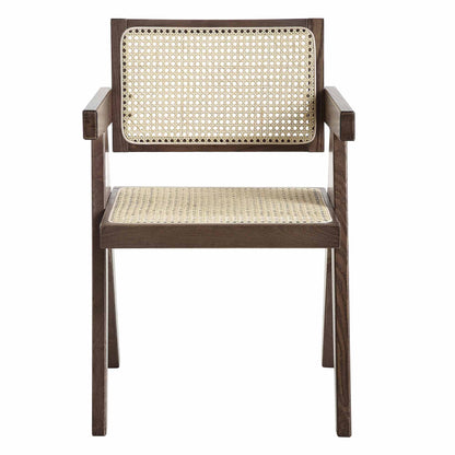 Chaise de salle à manger Jeanne en noyer foncé, rotin et hêtre massif