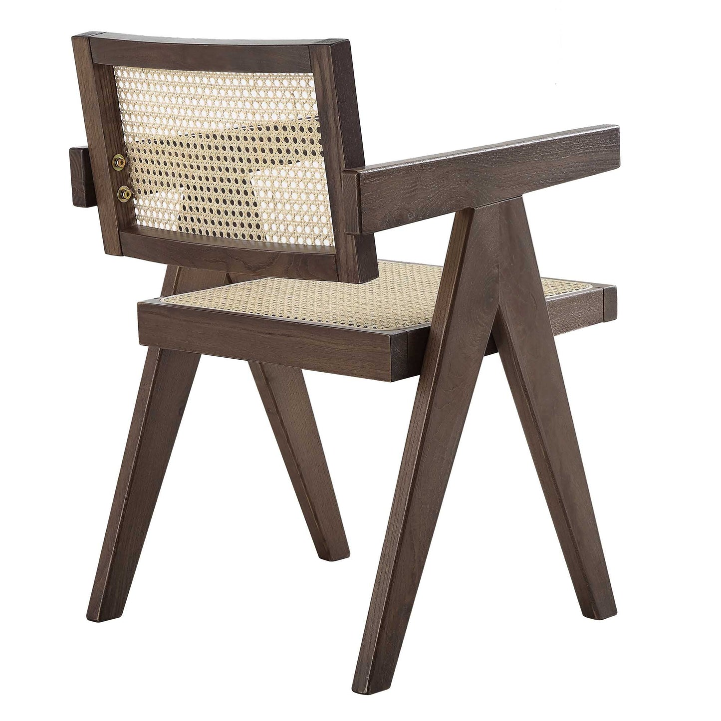 Chaise de salle à manger Jeanne en noyer foncé, rotin et hêtre massif