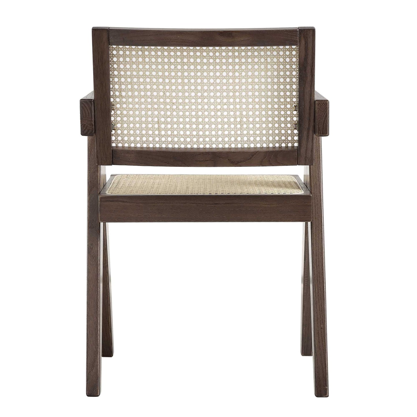 Chaise de salle à manger Jeanne en noyer foncé, rotin et hêtre massif