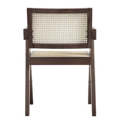 Chaise de salle à manger Jeanne en noyer foncé, rotin et hêtre massif
