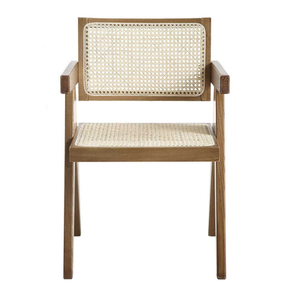 Chaise de salle à manger Jeanne en noyer clair, rotin et hêtre massif