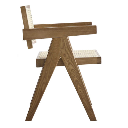 Chaise de salle à manger Jeanne en noyer clair, rotin et hêtre massif