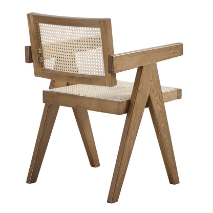 Chaise de salle à manger Jeanne en noyer clair, rotin et hêtre massif