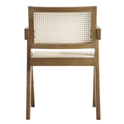 Chaise de salle à manger Jeanne en noyer clair, rotin et hêtre massif