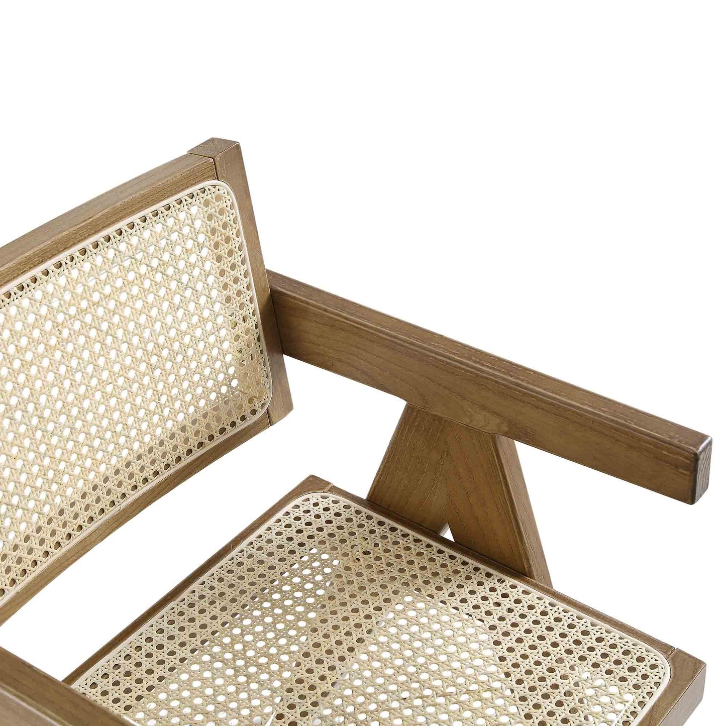 Chaise de salle à manger Jeanne en noyer clair, rotin et hêtre massif