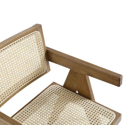 Chaise de salle à manger Jeanne en noyer clair, rotin et hêtre massif
