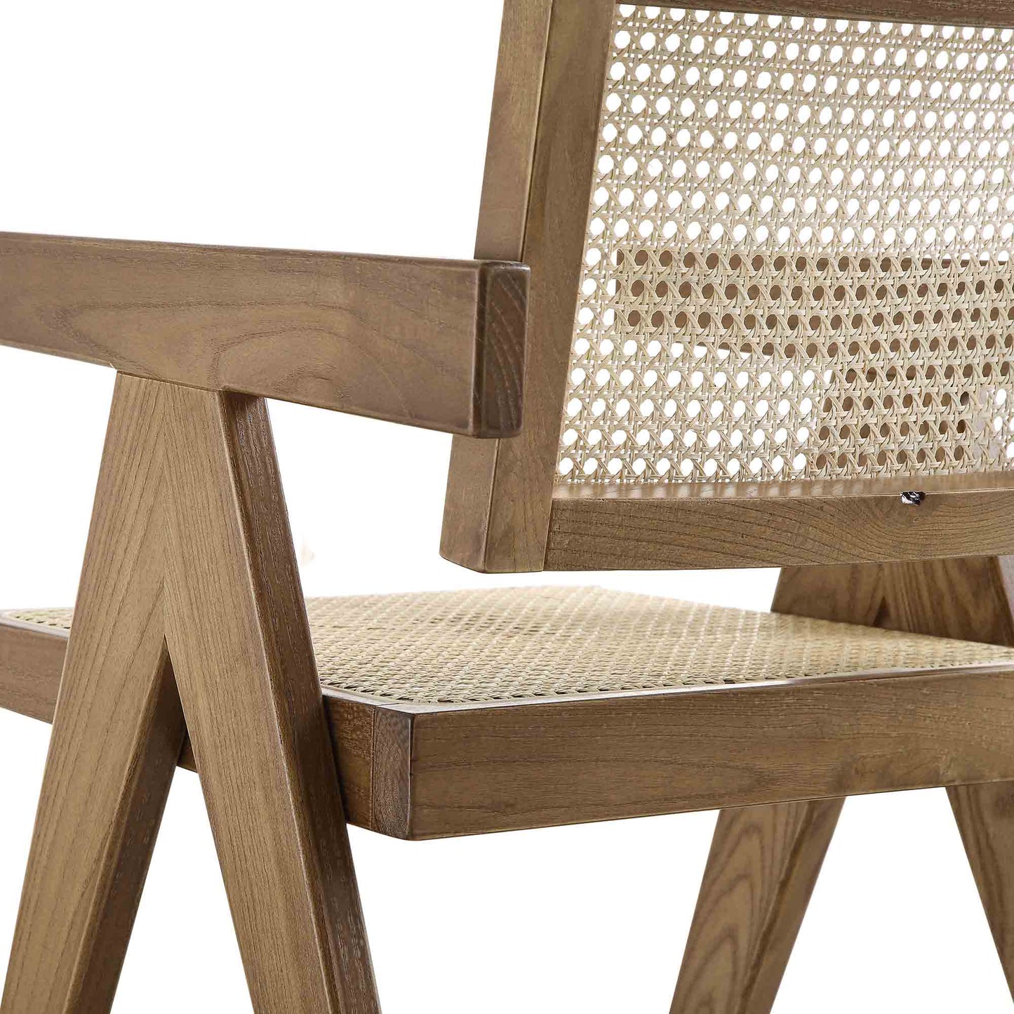 Chaise de salle à manger Jeanne en noyer clair, rotin et hêtre massif