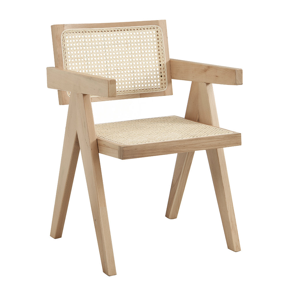 Chaise de salle à manger Jeanne en bois de hêtre massif et rotin couleur naturelle
