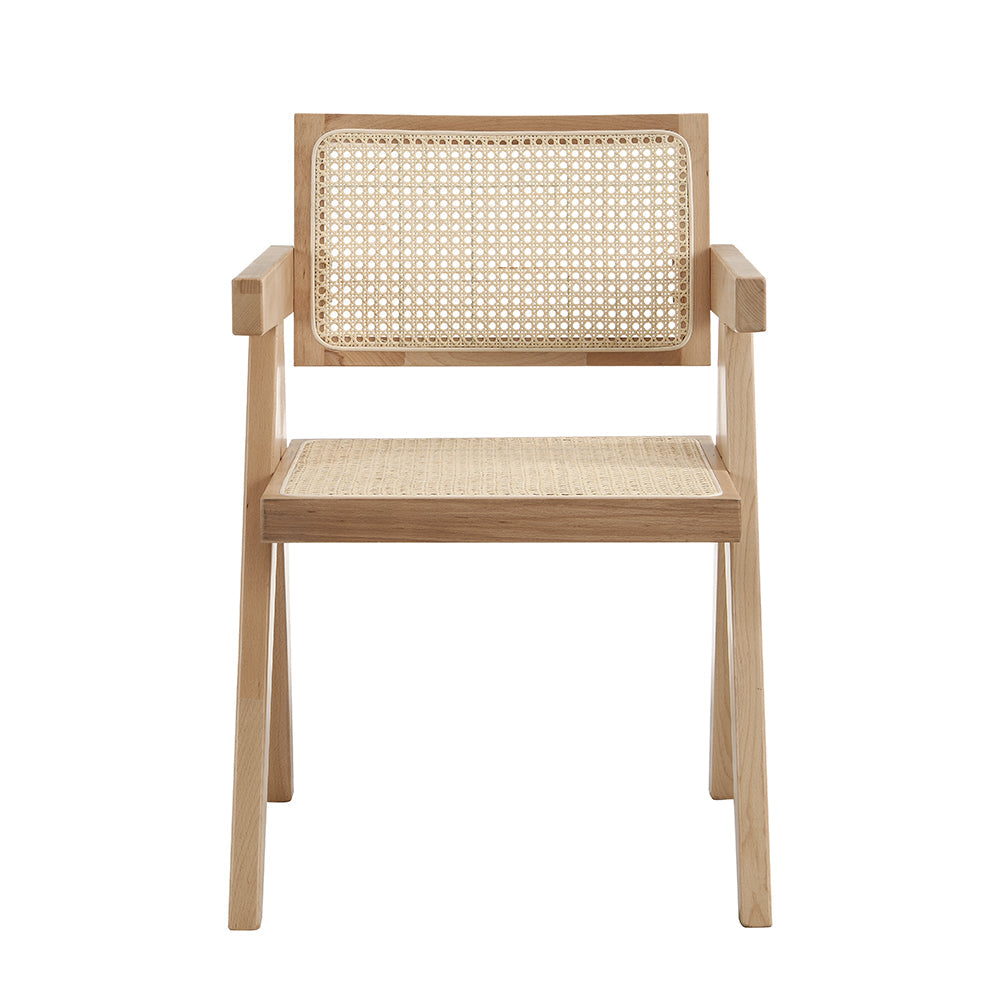 Chaise de salle à manger Jeanne en bois de hêtre massif et rotin couleur naturelle