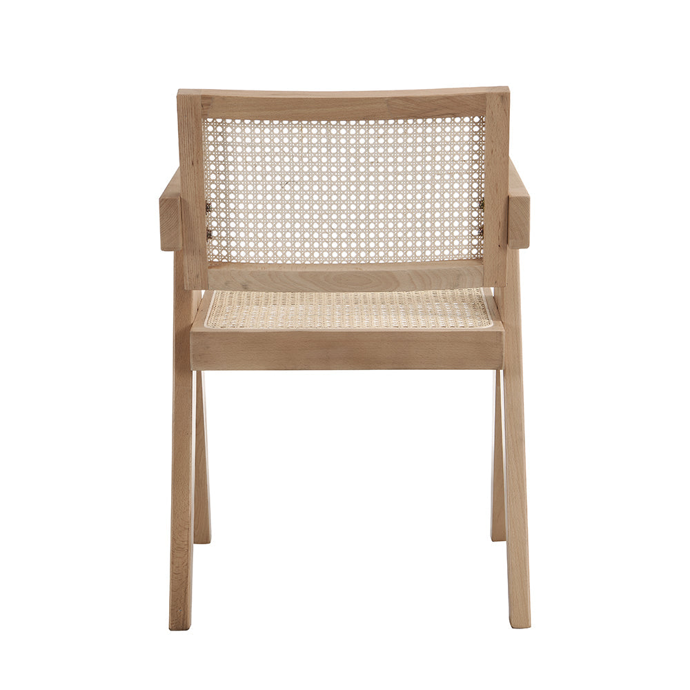 Chaise de salle à manger Jeanne en bois de hêtre massif et rotin couleur naturelle
