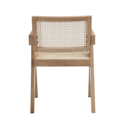 Chaise de salle à manger Jeanne en bois de hêtre massif et rotin couleur naturelle