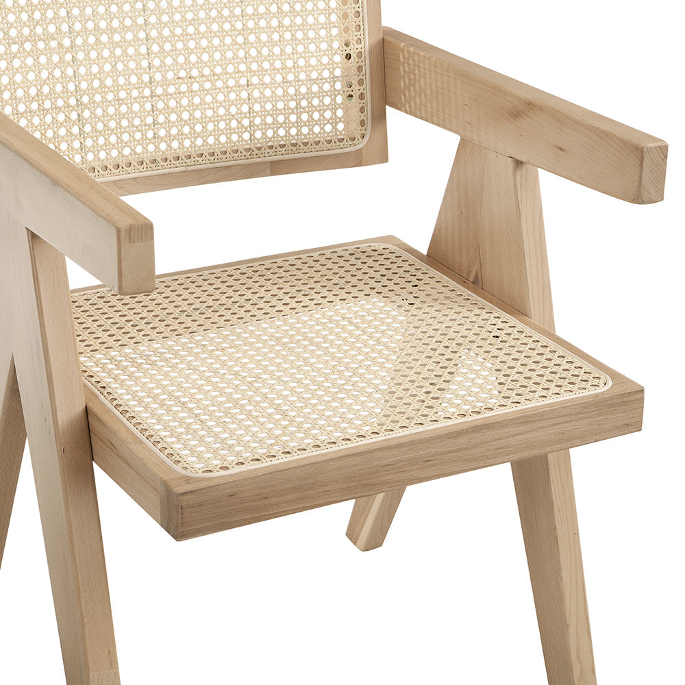 Chaise de salle à manger Jeanne en bois de hêtre massif et rotin couleur naturelle