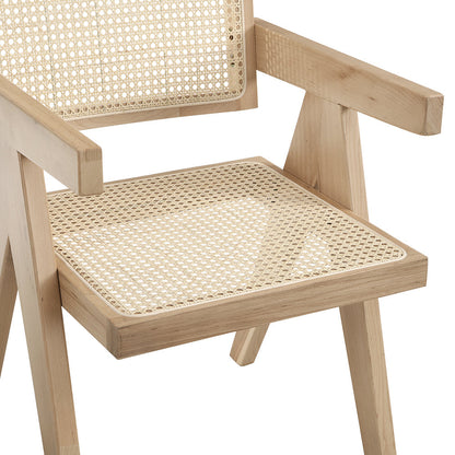 Chaise de salle à manger Jeanne en bois de hêtre massif et rotin couleur naturelle