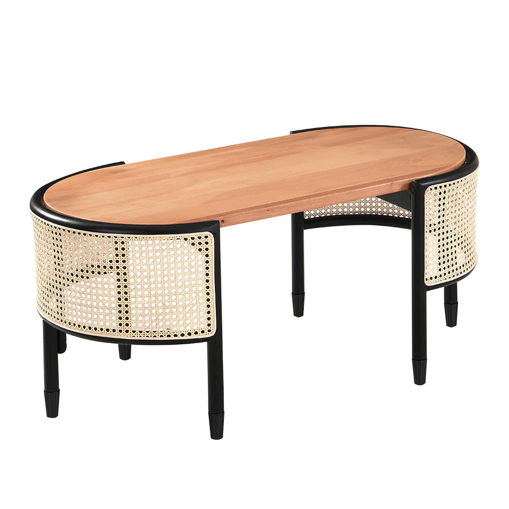 Table basse ovale en rotin massif Jeanne Cane