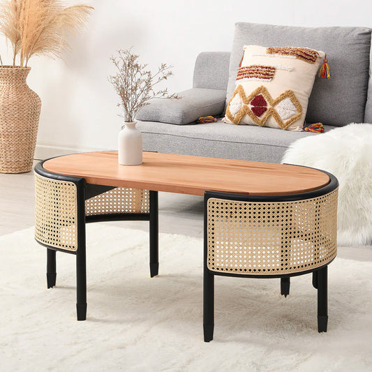 Table basse ovale en rotin massif Jeanne Cane