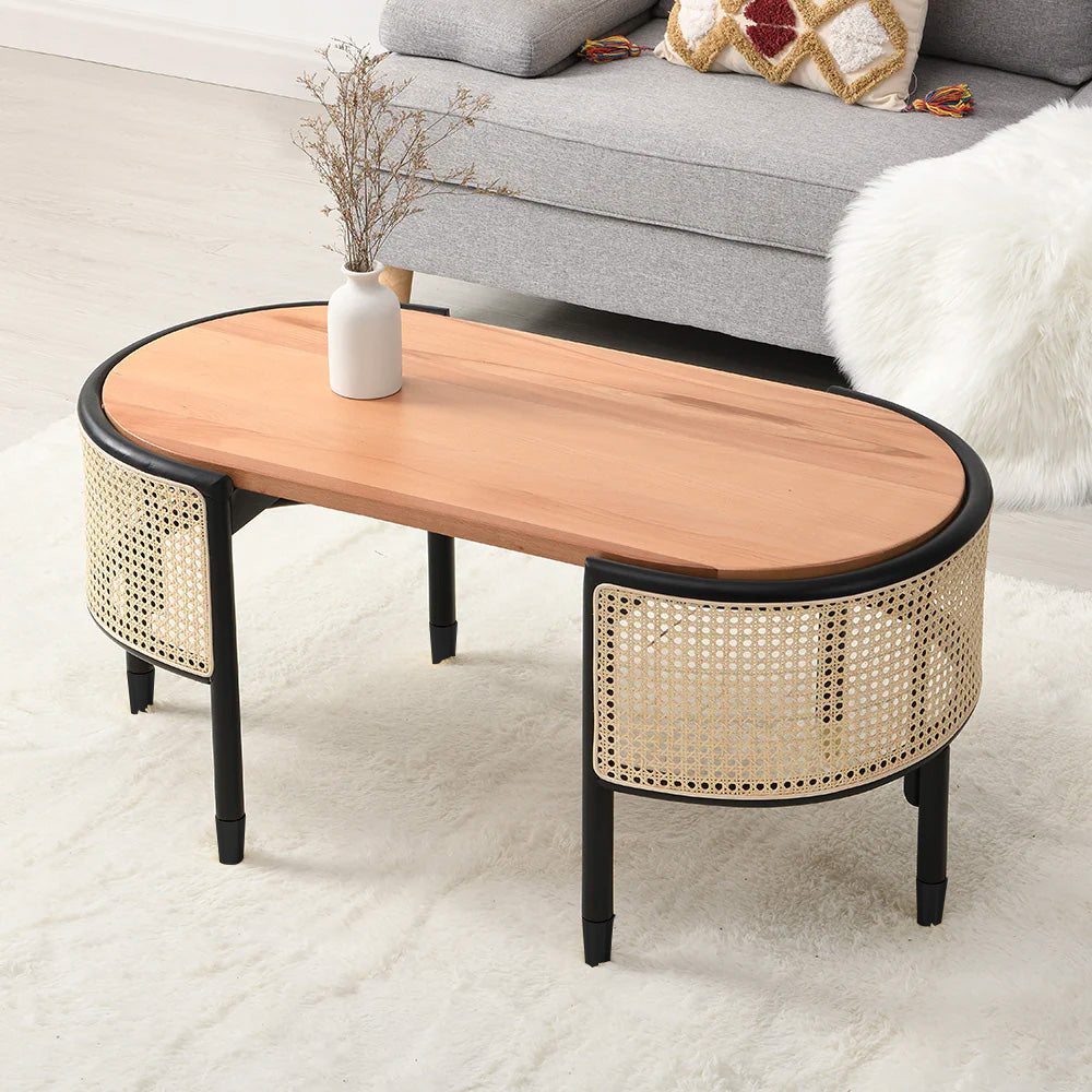 Table basse ovale en rotin massif Jeanne Cane