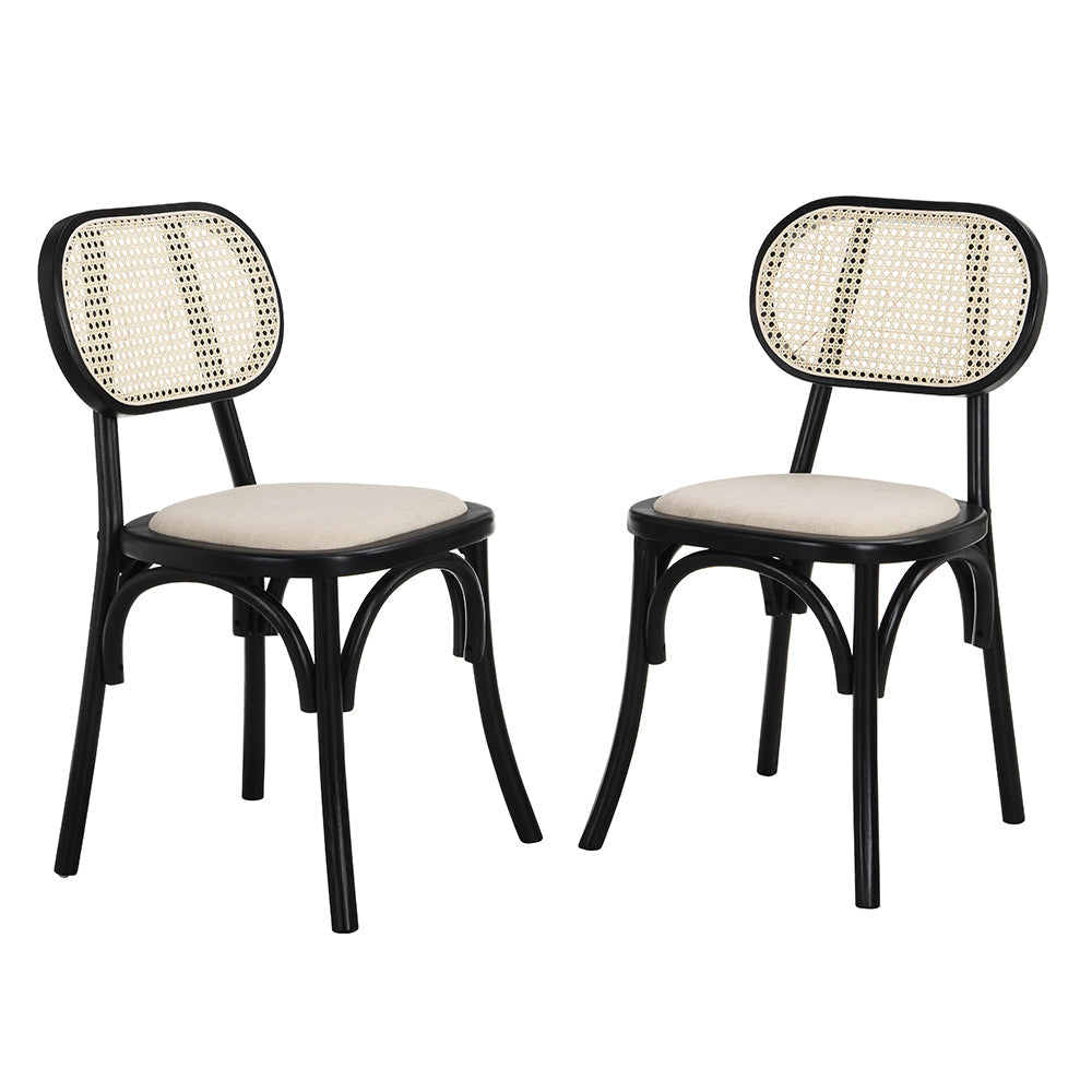 Ensemble de 2 chaises de salle à manger Anya en rotin et tissu noir