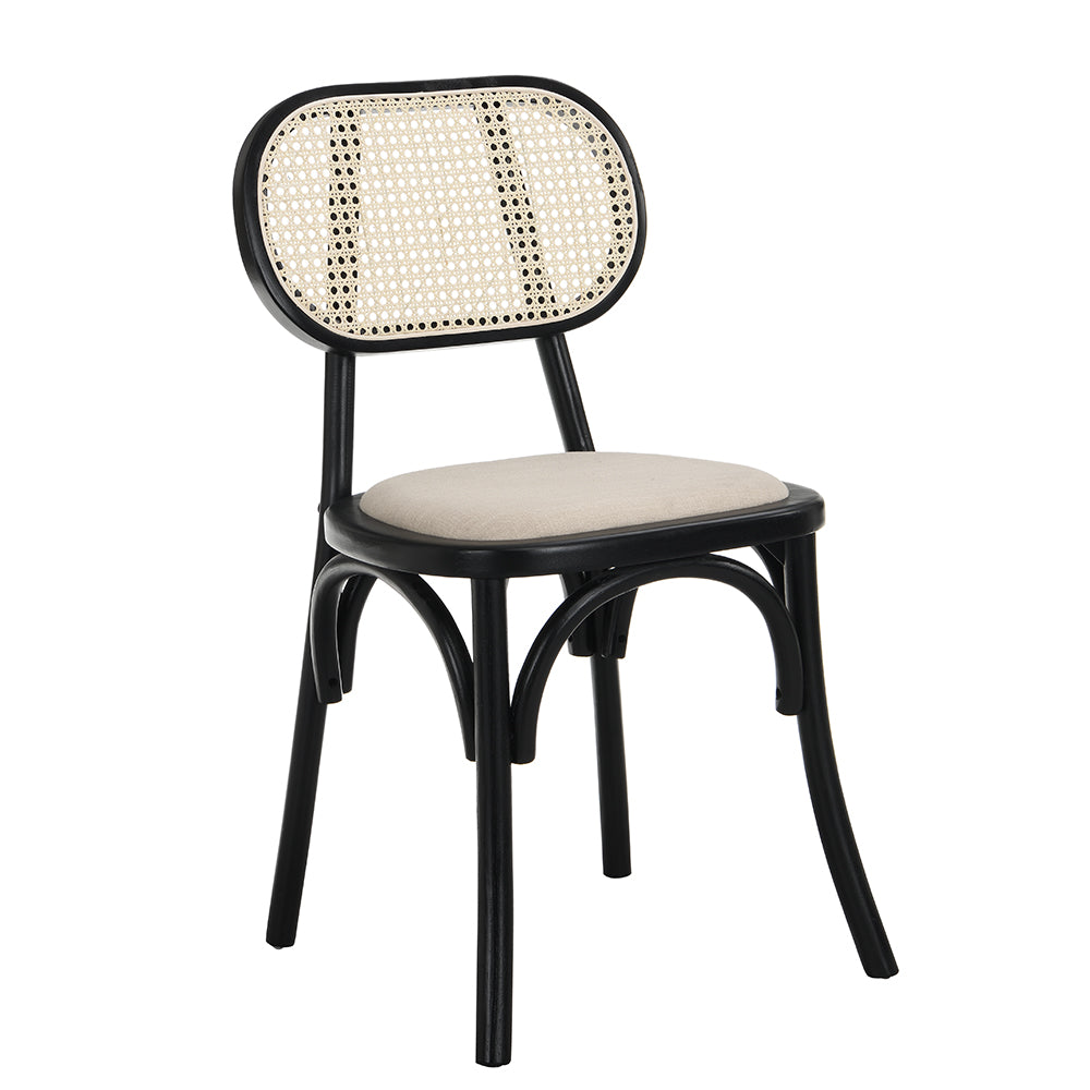 Ensemble de 2 chaises de salle à manger Anya en rotin et tissu noir