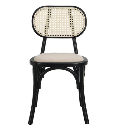 Ensemble de 2 chaises de salle à manger Anya en rotin et tissu noir