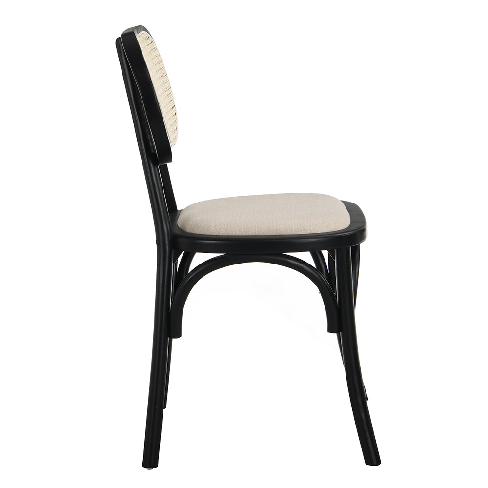 Ensemble de 2 chaises de salle à manger Anya en rotin et tissu noir