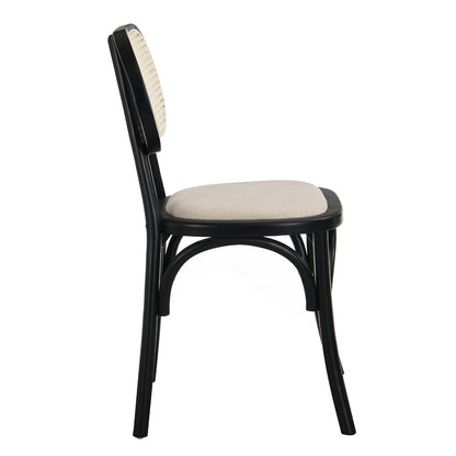 Ensemble de 2 chaises de salle à manger Anya en rotin et tissu noir