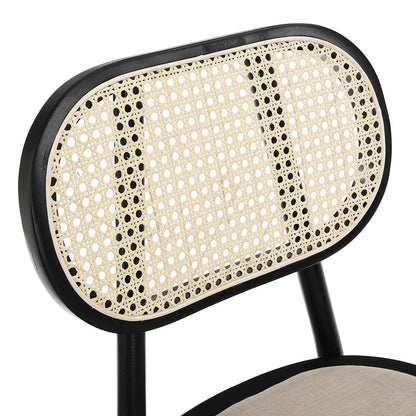 Ensemble de 2 chaises de salle à manger Anya en rotin et tissu noir