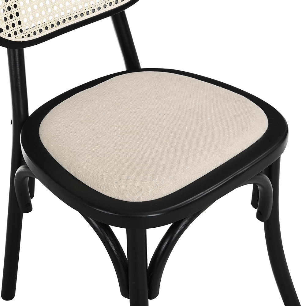 Ensemble de 2 chaises de salle à manger Anya en rotin et tissu noir