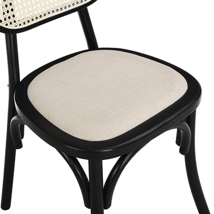 Ensemble de 2 chaises de salle à manger Anya en rotin et tissu noir