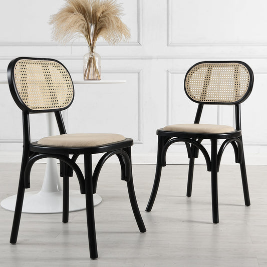 Ensemble de 2 chaises de salle à manger Anya en rotin et tissu noir
