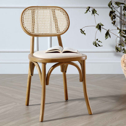 Ensemble de 2 chaises de salle à manger Anya en rotin et tissu, noyer clair