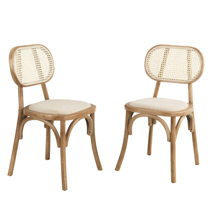 Ensemble de 2 chaises de salle à manger Anya en rotin et tissu d'ameublement, couleur naturelle