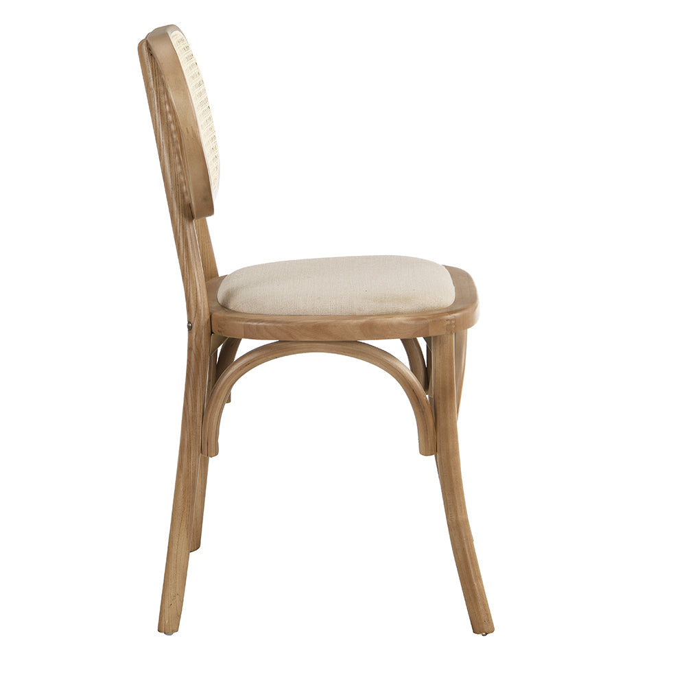 Ensemble de 2 chaises de salle à manger Anya en rotin et tissu d'ameublement, couleur naturelle