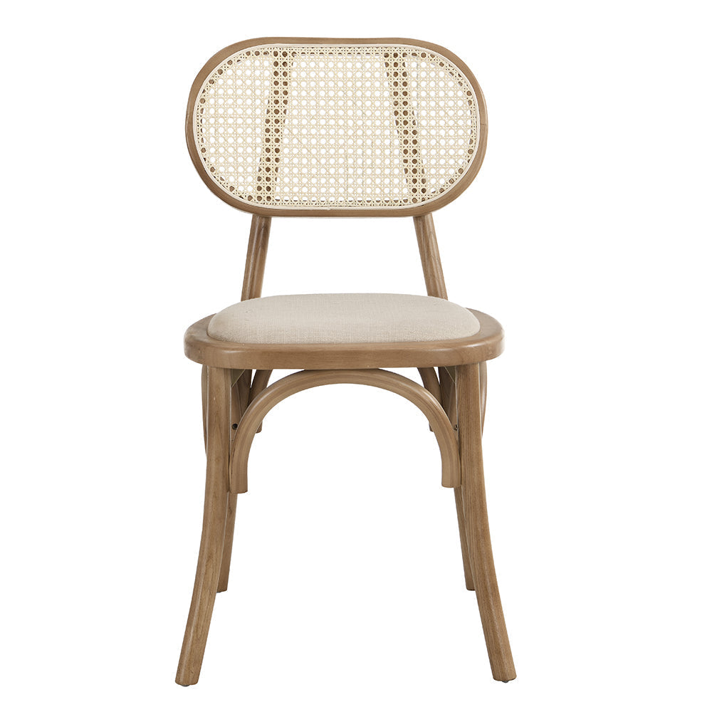 Ensemble de 2 chaises de salle à manger Anya en rotin et tissu d'ameublement, couleur naturelle