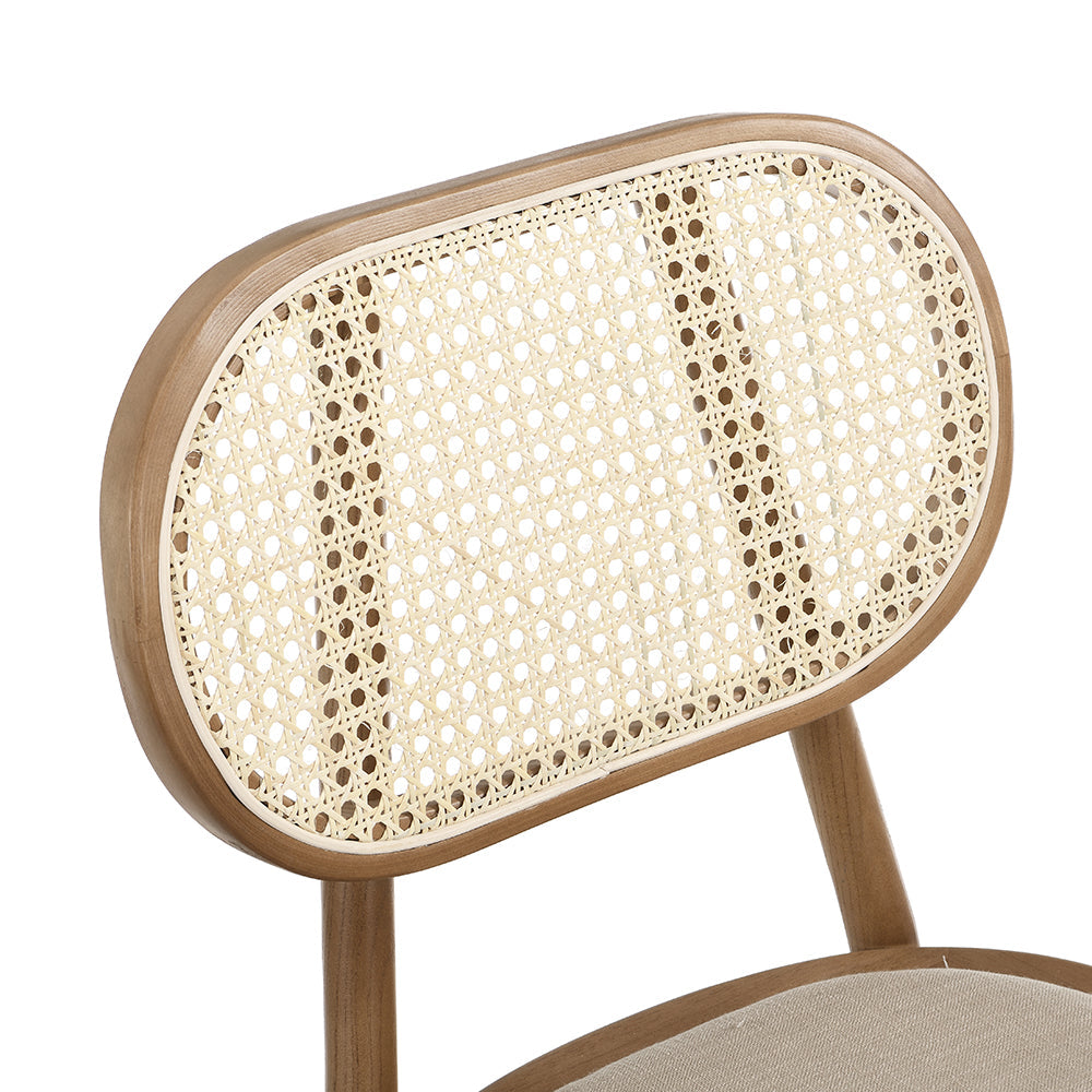 Ensemble de 2 chaises de salle à manger Anya en rotin et tissu d'ameublement, couleur naturelle