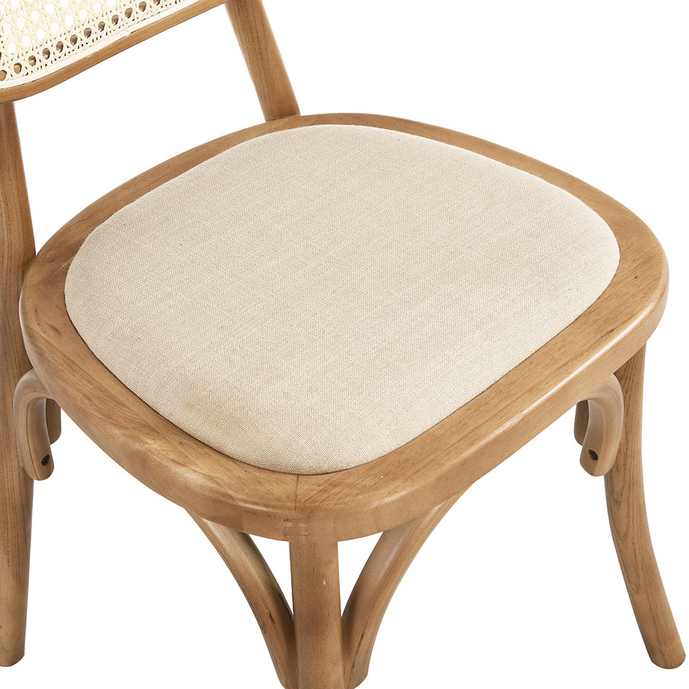 Ensemble de 2 chaises de salle à manger Anya en rotin et tissu d'ameublement, couleur naturelle