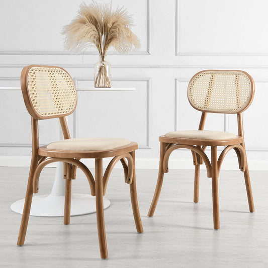 Ensemble de 2 chaises de salle à manger Anya en rotin et tissu d'ameublement, couleur naturelle