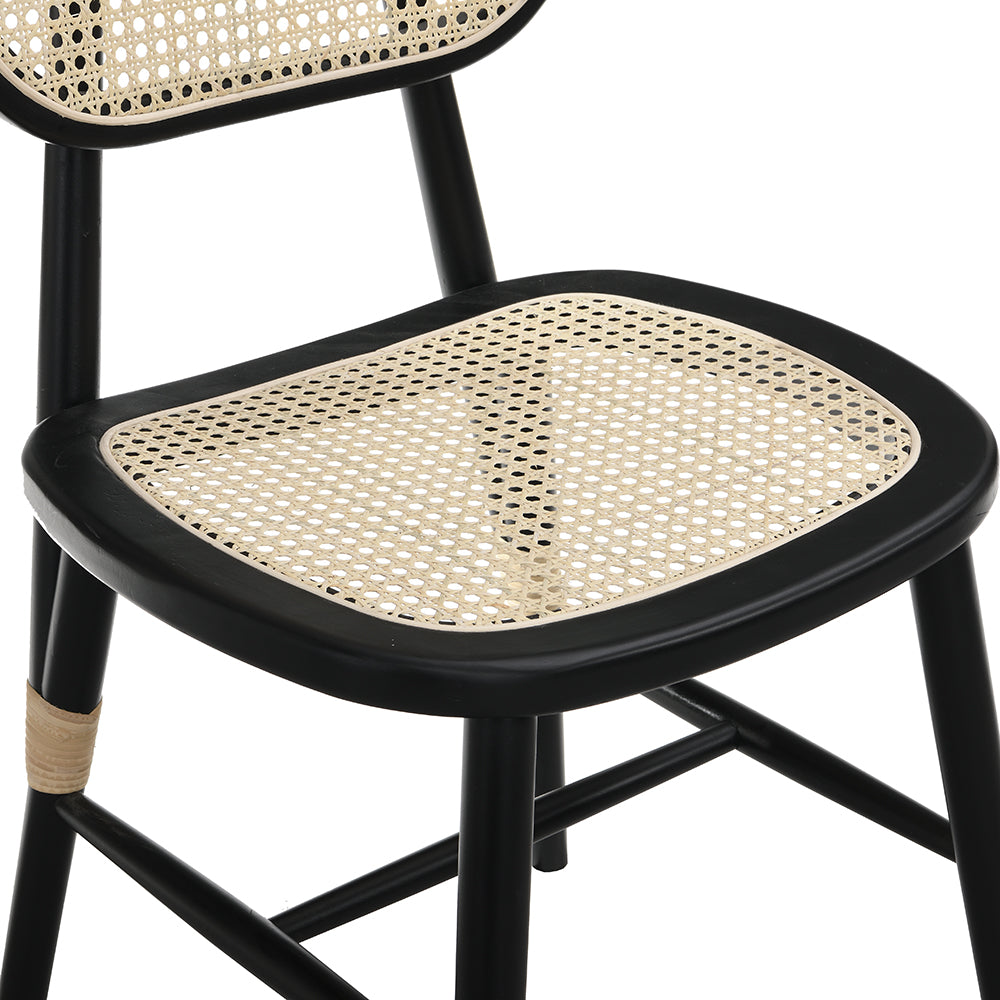 Anya+ Lot de 2 chaises de salle à manger rembourrées en rotin et canne, noir