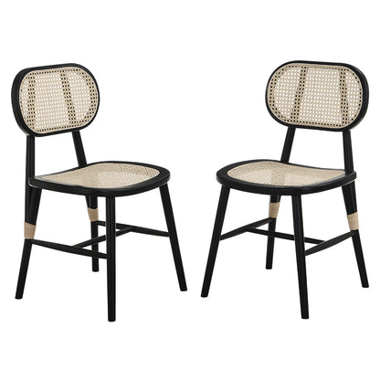 Anya+ Lot de 2 chaises de salle à manger rembourrées en rotin et canne, noir
