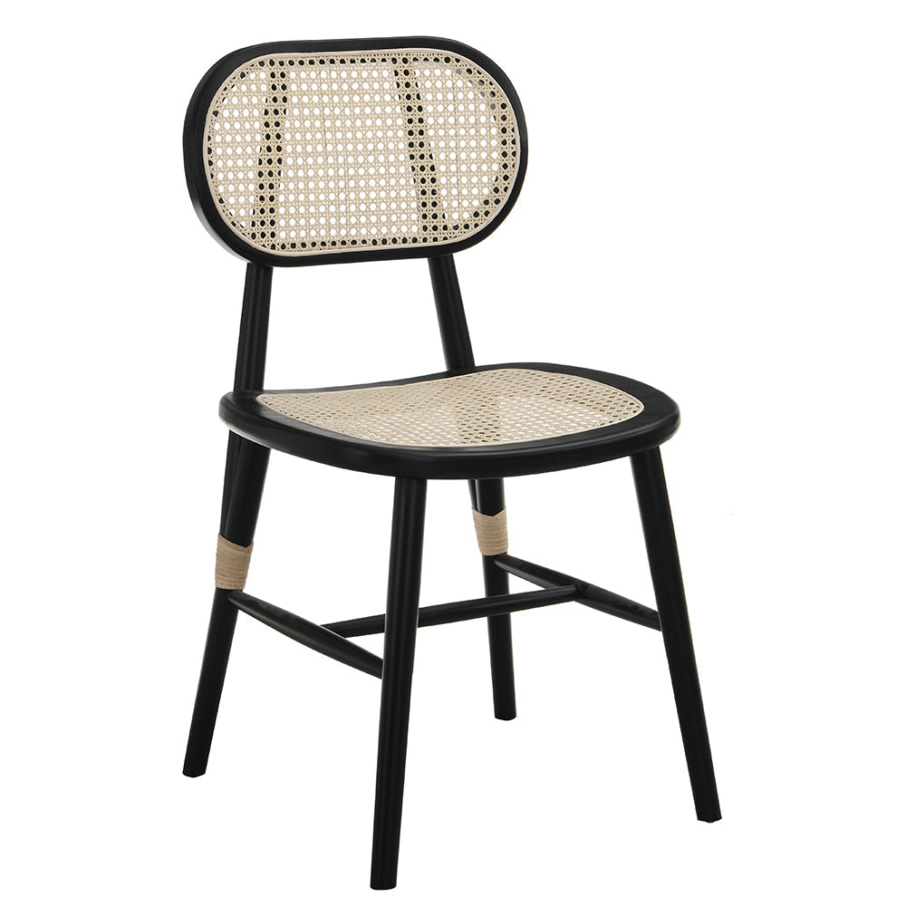 Anya+ Lot de 2 chaises de salle à manger rembourrées en rotin et canne, noir