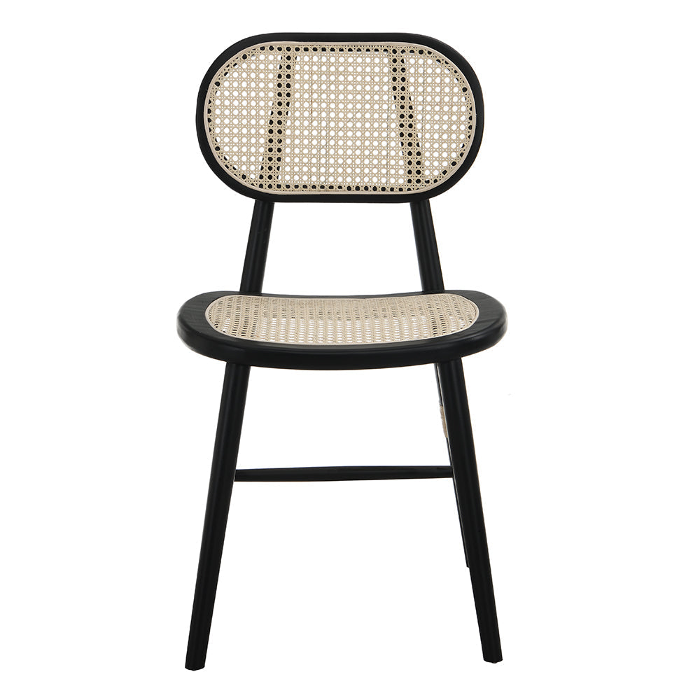 Anya+ Lot de 2 chaises de salle à manger rembourrées en rotin et canne, noir