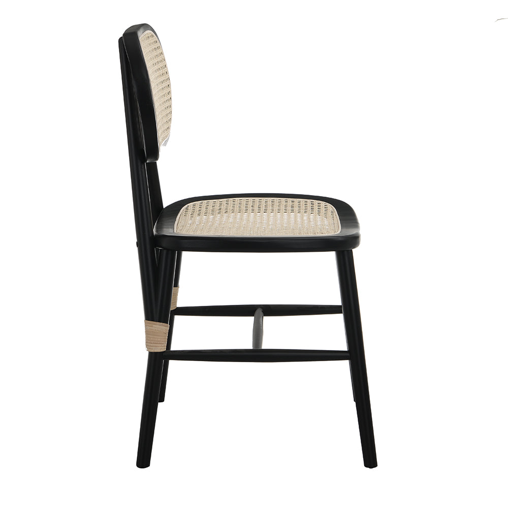 Anya+ Lot de 2 chaises de salle à manger rembourrées en rotin et canne, noir