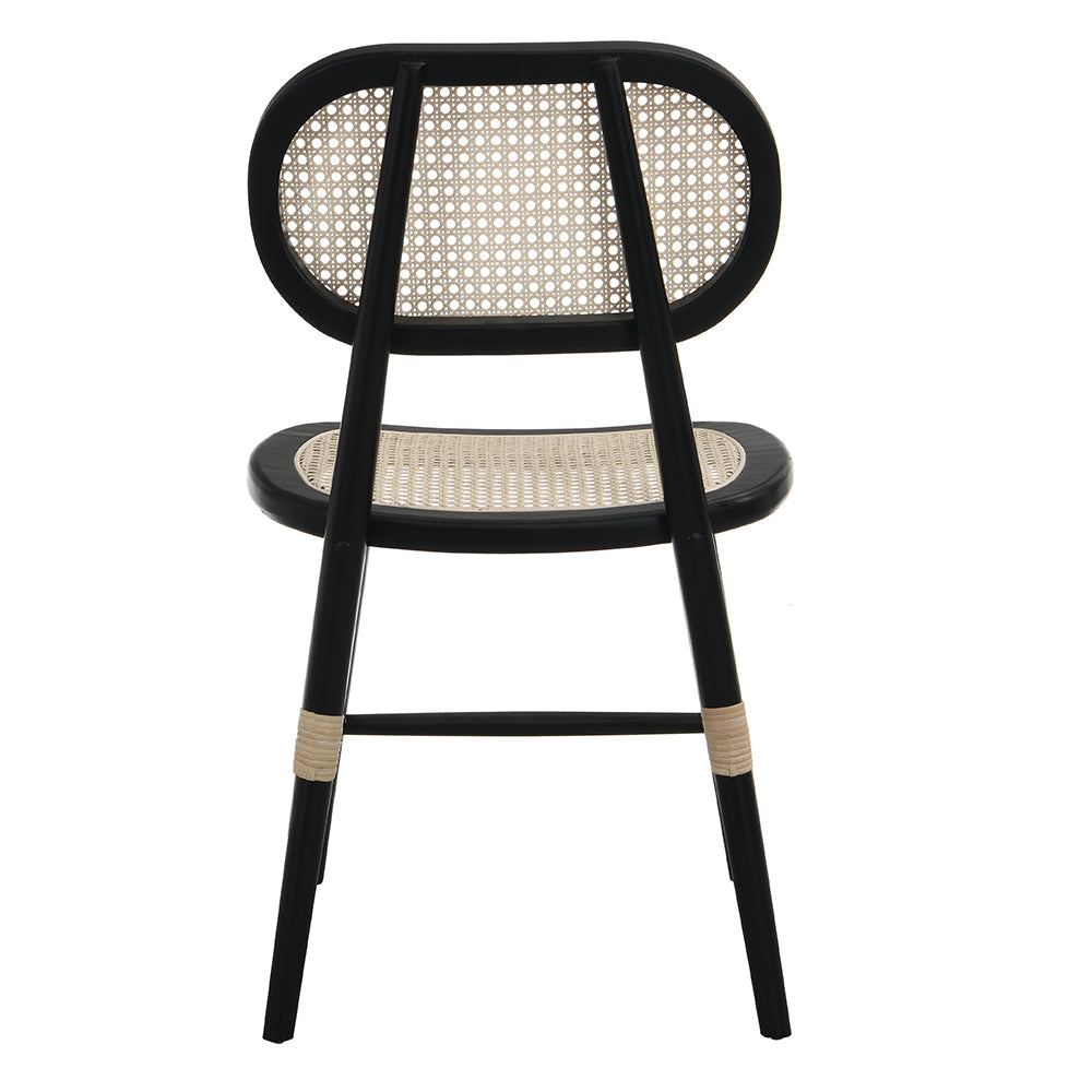 Anya+ Lot de 2 chaises de salle à manger rembourrées en rotin et canne, noir